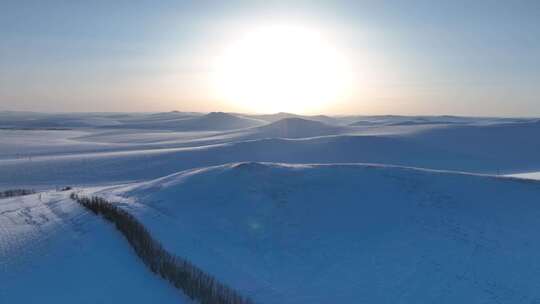 航拍内蒙古垦区雪原风光