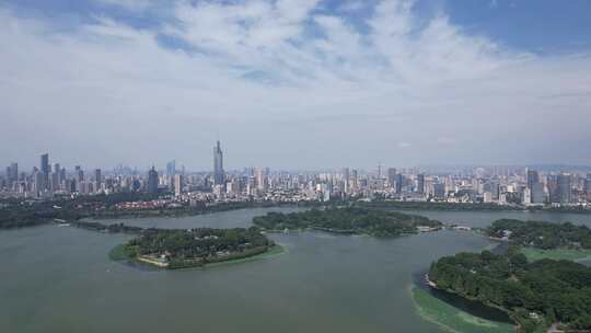 江苏南京玄武湖城市天际线航拍