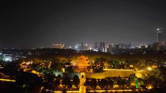 湖南岳阳楼江南名楼夜景航拍