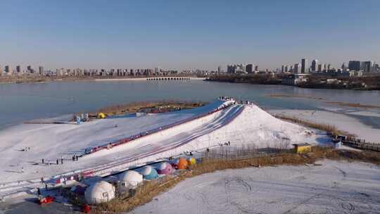 宁夏银川阅海滑雪场航拍3视频素材模板下载