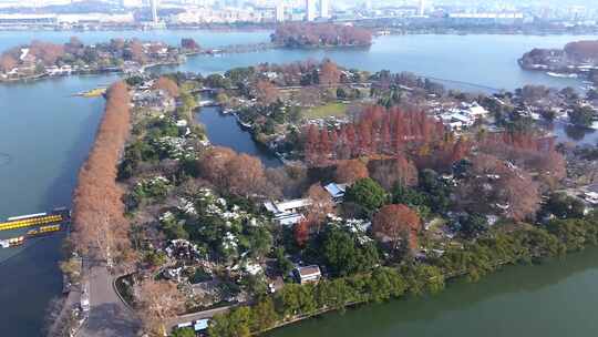 南京玄武湖景区雪景航拍