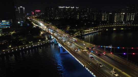 广州猎德大桥夜景车流