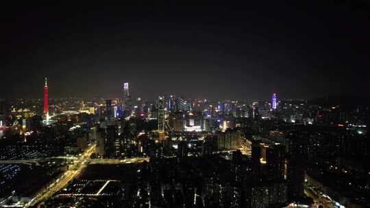 夜景下的城市繁华商业区鸟瞰全景