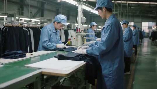 工厂工人操作服装生产流水线