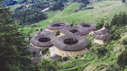 航拍福建漳州闽南特色民居圆形土楼