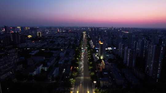 城市晚霞夜幕降临夜景灯光交通航拍