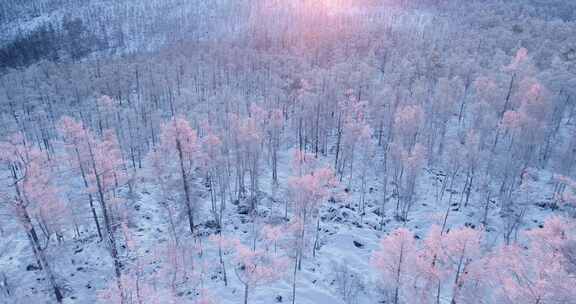 航拍大兴安岭冰雪雾凇、雪凇