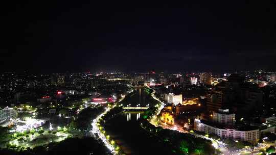 广西玉林夜景玉林南流江夜景航拍