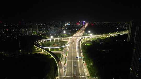 城市夜景交通高架桥夜景车辆行驶航拍视频素材模板下载