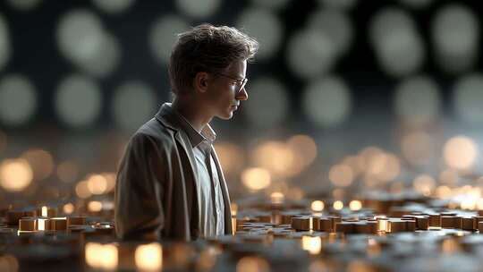 思索者立于齿轮之上展望未来