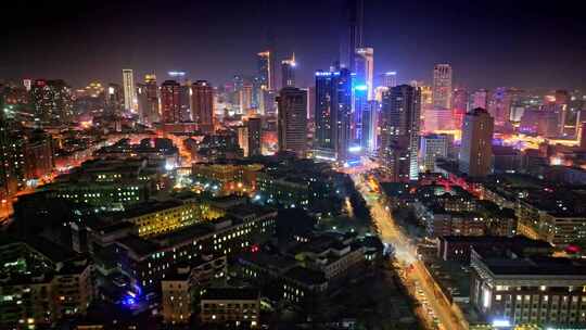 航拍大连中山广场和市区夜景