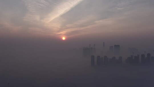 清晨大雾的城市视频素材模板下载