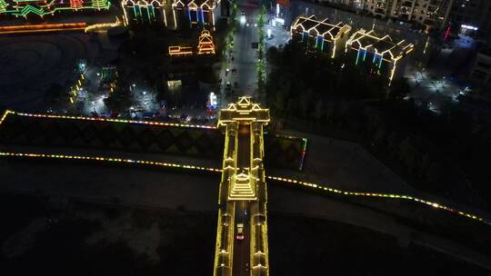 城市航拍 贵州 侗族 风雨桥 夜景