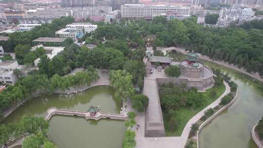 河北邯郸丛台公园航拍视频素材模板下载