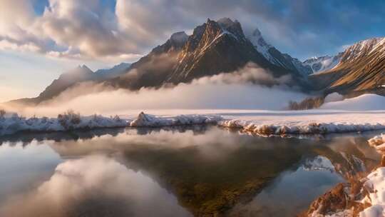 雪山湖泊自然风光全景