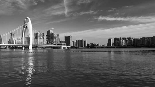 广州珠江猎德大桥城市风光黑白延时摄影