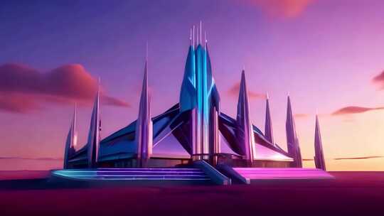 未来主义城市紫色水晶科幻城堡
