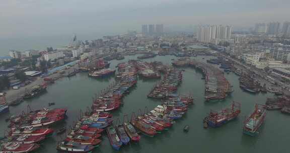 北海国际客运港电建渔港航拍2016年历史素材