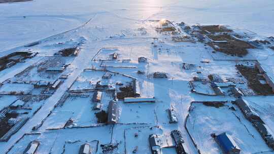 航拍呼伦贝尔冬季乡村嘎查雪村雪景