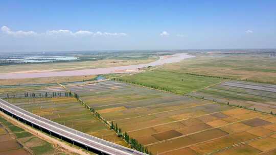 交通道路农业-黄河大桥与稻田灌溉