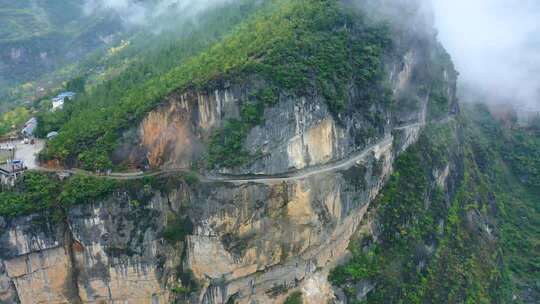 航拍兰英大峡谷挂壁公路盘山路