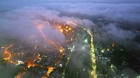 海南风光 云海 云雾缭绕 城市夜景俯拍