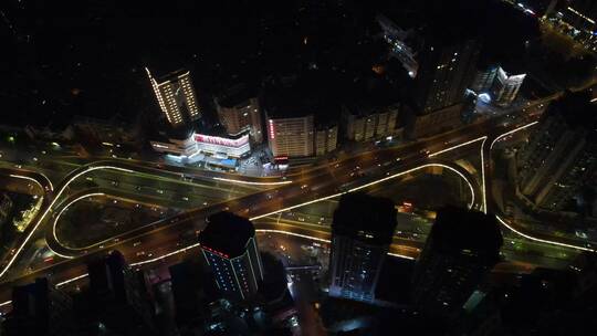 航拍贵阳城市交通高架桥夜景