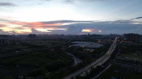 广东佛山顺德城市风光 夏季美丽的晚霞