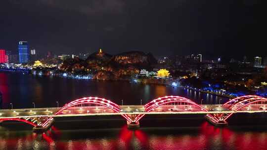 航拍广西柳州文惠桥夜景