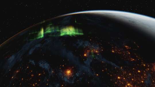 使用北极光和来自太空的城市灯光在夜间渲染