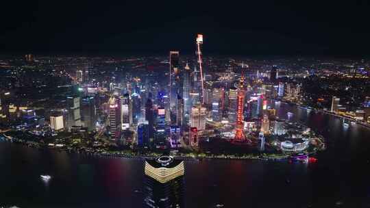 上海外滩陆家嘴灯光秀夜景航拍