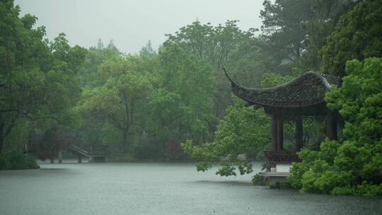 187 杭州 风景 古建筑 下雨天 亭子视频素材模板下载