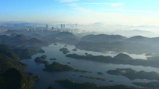 贵阳清晨全景阿哈湖早晨