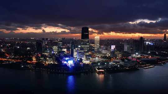 航拍上海滨江两岸城市CBD建筑群夜景