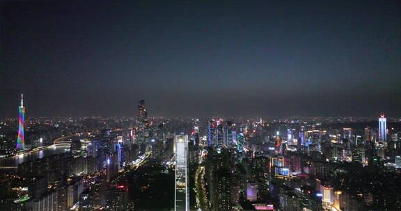 航拍广州天河城市天际线晚上风景