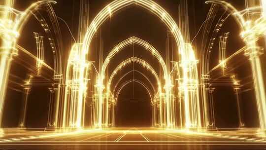 国风灯光秀金色宫殿金色光影隧道