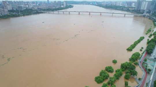 中国株洲市湘江洪水航拍