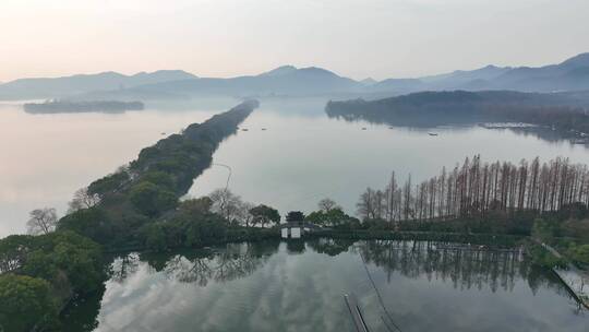 44 航拍 杭州 西湖 风景 雾天