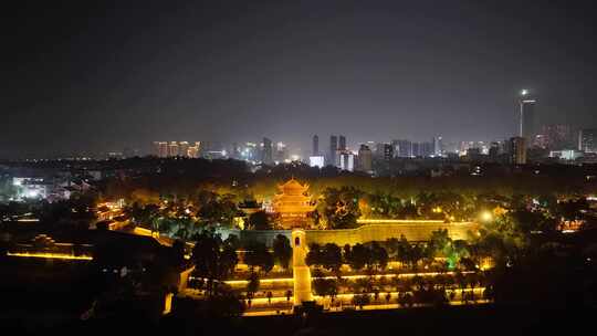 湖南岳阳楼江南名楼夜景航拍