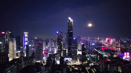 航拍广州夜晚现代城市都市风光