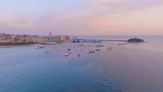 4K航拍青岛夕阳海景