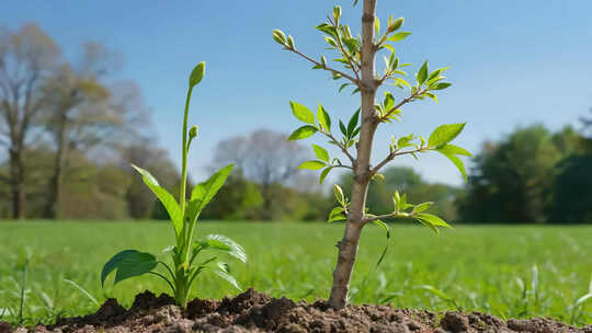 田野中新生植物生长延时拍摄