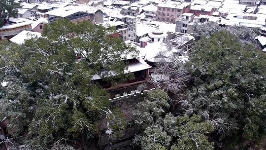 长汀古城雪景航拍