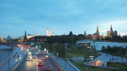 日落时莫斯科地标全景
