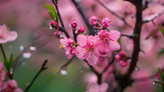 春天雨中桃花特写视频素材模板下载