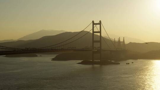 香港青马大桥航拍大景日落黄昏