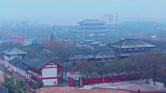 河南商丘火神台景区雪天航拍