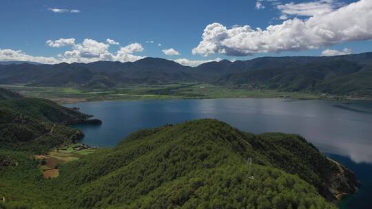 云南丽江宁蒗县泸沽湖自然风光航拍