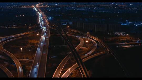 城市高架路立交桥车水马龙夜景