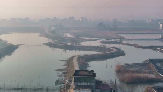 夕阳下的乡村风光全景